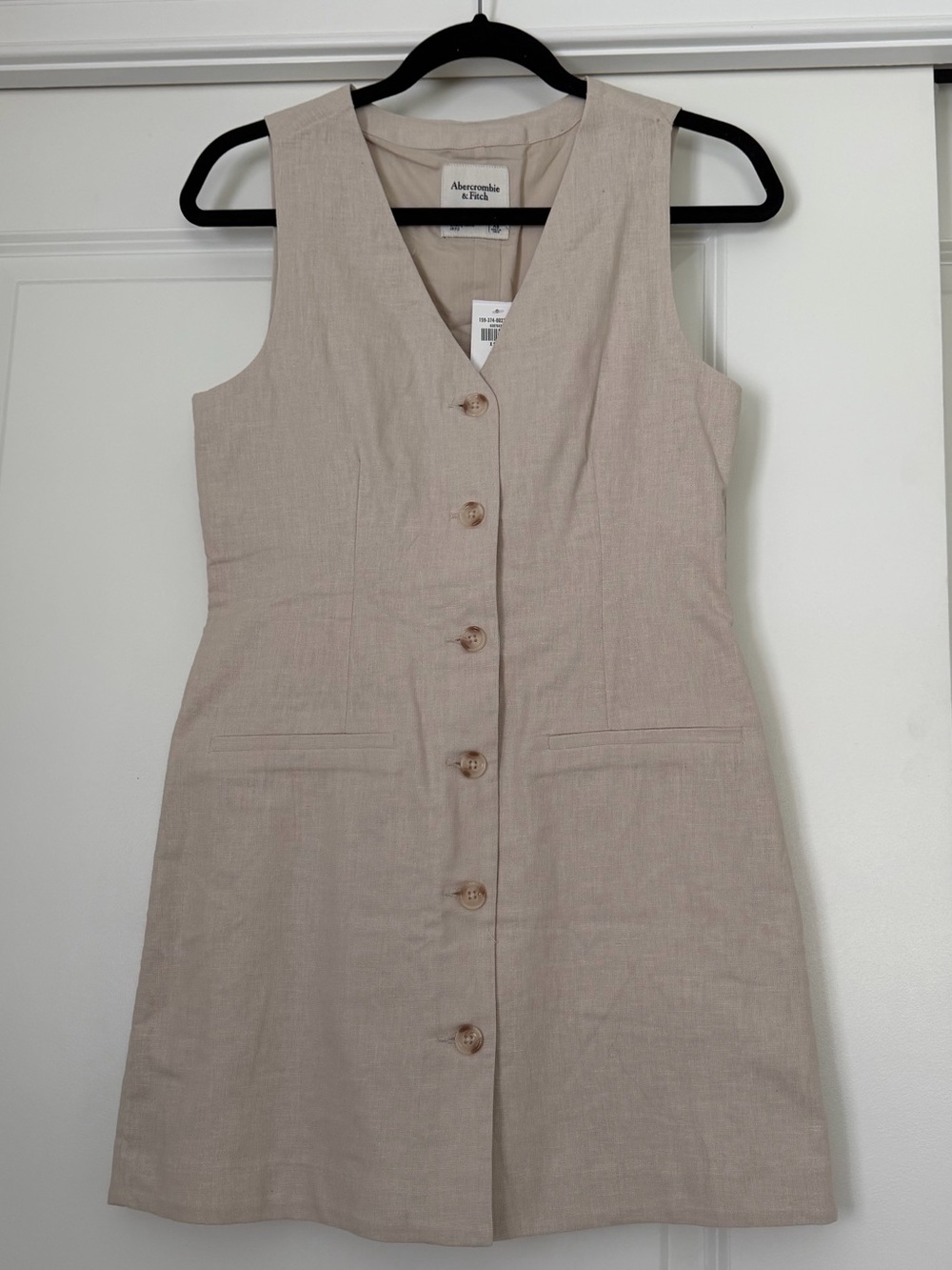 Abercrombie & Fitch Beige Button-Front V-Neck Mini Dress